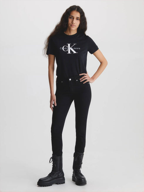 CALVIN KLEIN JEANS MONOGRAM GLITER PRINTED T-SHIRT - BLACK